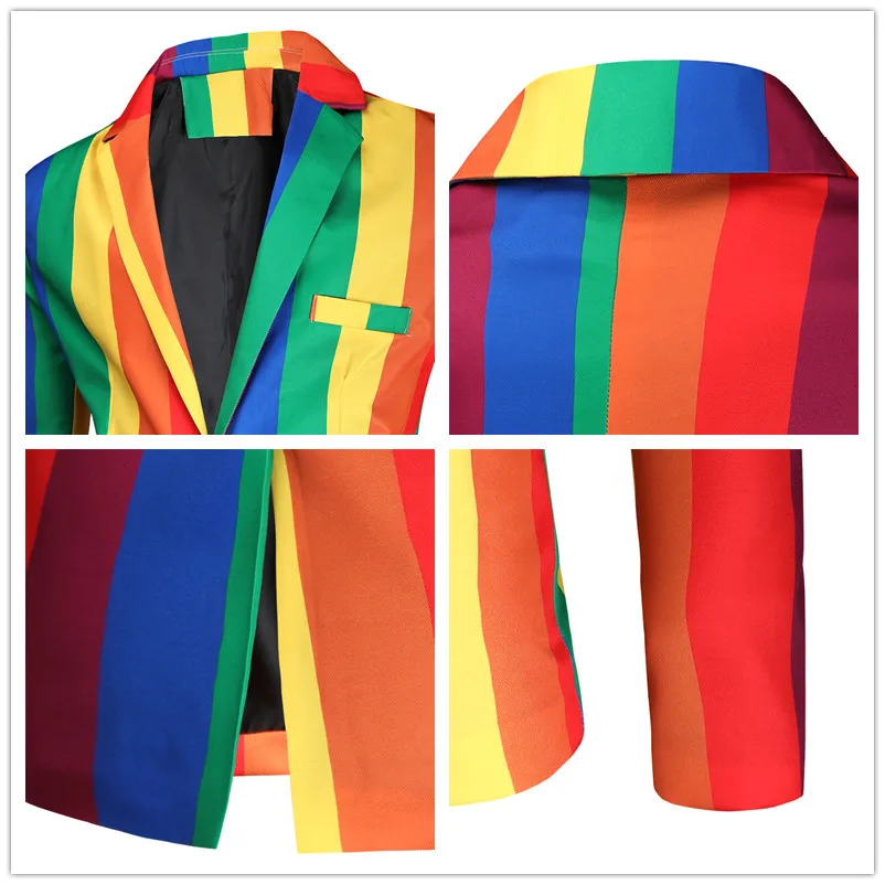 Men's Rainbow Striped Costume Blazer Homme 2021 Luxury Fashion Men Clothing Party Stage Chaquetas Hombre Formal Suit Jackets 4XL 5