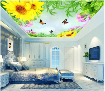 

Custom ceiling wallpaper 3d ceiling murals wallpaper Small fresh flower butterfly ceiling fresco zenith murals wall papers