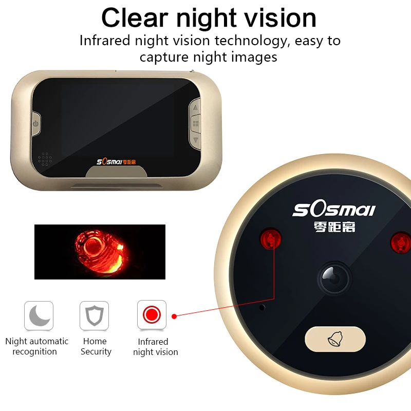 2.8inch Color Screen Digital Doorbell 120 Degree Door Eye Doorbell Electronic Peephole Door Camera Viewer Door Bell Night Vision