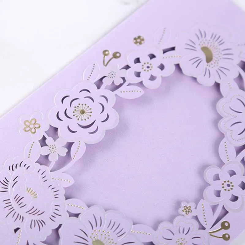  10 Pcs/Set Korean Style Laser Hollow Hot Stamping Invitation Wedding Invitation Wishes Greeting Car - 4.00039E+12