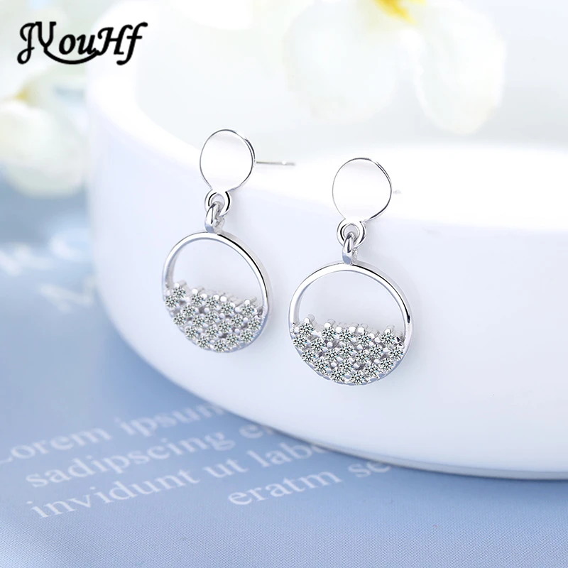 JYouHF New Fashion Small White Gold Color Round Circle Earrings for Women Girl Cubic Zirconia Stud Earring Wedding Party Jewelry | Украшения