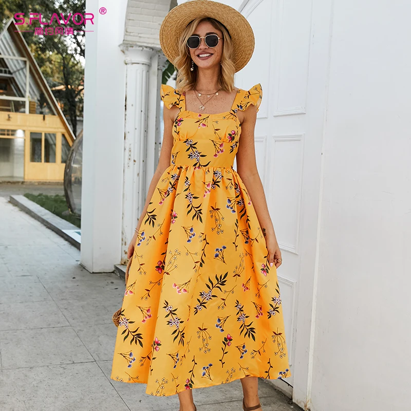 yellow summer midi dress
