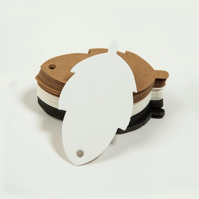 

100Pcs Leaf Shaped Kraft Paper Tags Garment Gift Box Hang Tag Luggage Label Blank Wedding Note Scrapbooking DIY Supplies Crafts