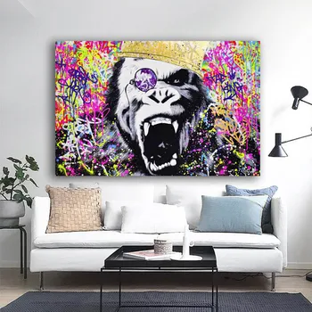 

Graffiti Monkey Colorful Gorilla Oil Painting on Canvas Posters and Prints Scandinavian Cuadros Wall Art Picture for Living Room