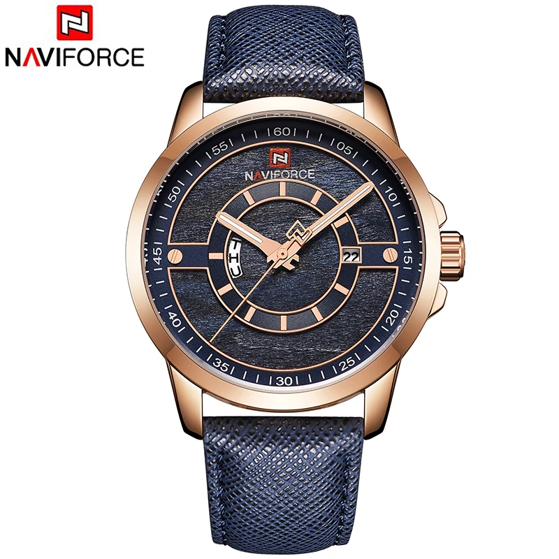 NAVIFORCE Топ бренд Роскошные модные часы Мужские кварцевые часы из розового золота мужские кожаные водонепроницаемые спортивные часы Relogio Masculino - Цвет: RoseGold Blue