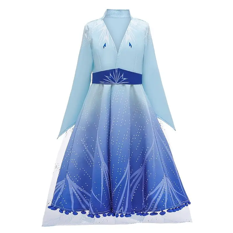 Новое платье Эльзы для девочек, платье Снежной Королевы 2, кружевное платье принцессы Анны и Эльзы с длинными рукавами, костюм для девочек - Цвет: 0120FM
