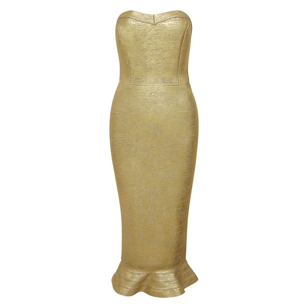 Женское летнее сексуальное платье без бретелек Золотая бронзовая повязка дизайнерское модное вечернее платье Vestido