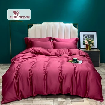 

SlowDream Women Noble Red 100% Silk Bedding Set Beauty Healthy Duvet Cover Pillwocase Queen King Flat Sheet Or Fitted Sheet Set