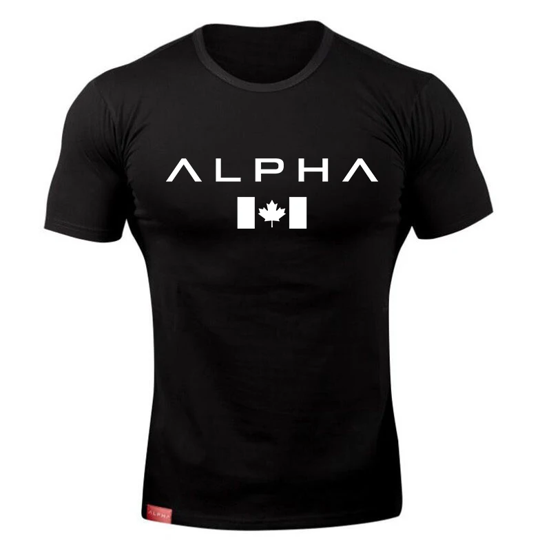 Alpha Спортивная футболка мужская хлопковая Мужская футболка для бега спортивная майка для бодибилдинга и фитнеса облегающая футболка для спортзала