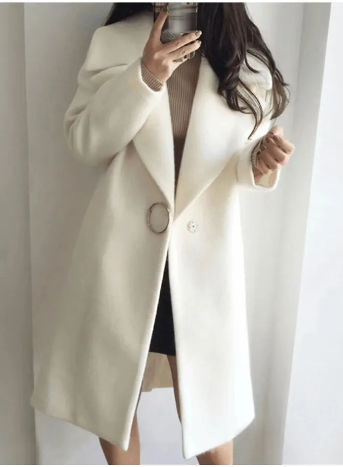 New Thin Wool Blend Coat Women Long Sleeve Turn-down Collar Outwear Jacket Casual Autumn Winter Elegant Overcoat Leisure