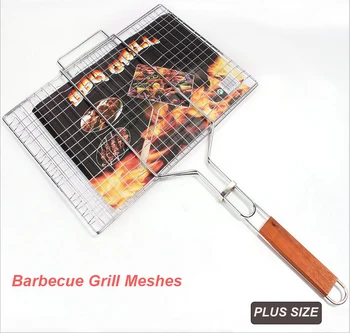 

Stainless Steel Barbecue Grill Basket Plus Size BBQ Tools Accessories Handle BBQ Grill Mesh Net for Fish Hamburger Steak