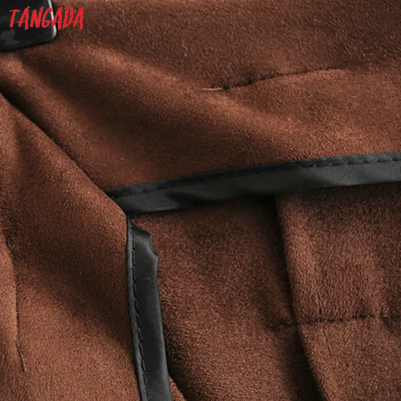 Tangada модная женская зимняя коричневая замшевая юбка винтажная элегантная женская юбка с поясом mujer ретро юбки до середины икры 6A321