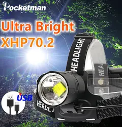 XHP-70.2 светодиодный налобный фонарь XHP50 для рыбалки, кемпинга, фонарь высокой мощности, налобный фонарь, масштабируемый USB фонарь, фонарик 18650