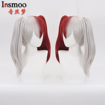 

Todoroki Shoto Double Ponytails Wig Anime My Hero Academia Cosplay Costume Long Red Joint White Synthetic Straight Hair+wig cap