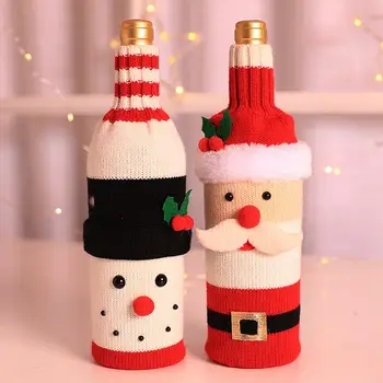 

Christmas Red Wine Bottle Covers Bags Dinner Party Table Decorations for Home Santa Claus Snowman Reindeer New Year Gift