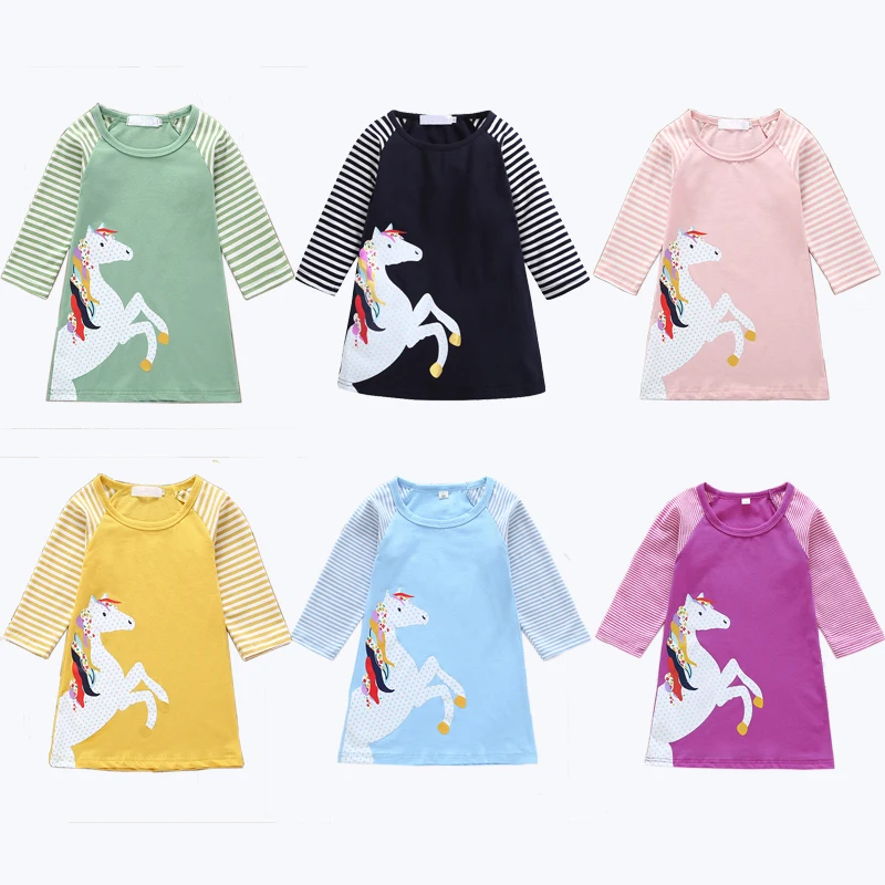 

2019 New Spring Autumn Long Sleeve Princess Dress Animal Print Stripe Kids Dresses For Girls Toddler Girl Dresses 1-9 Year
