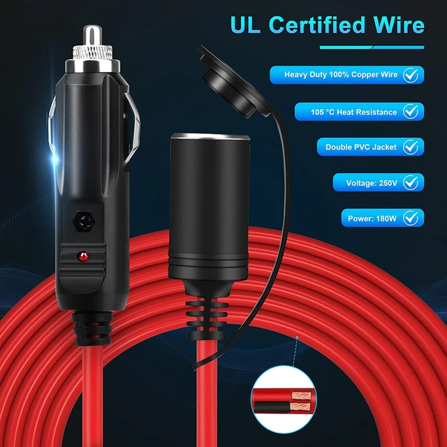 Extractme 12V 24V 15A Car Cigarette Lighter Extension Cord 3.6M 16AWG Car  Splitter Charger Cable Socket Plug Auto Accessories - AliExpress