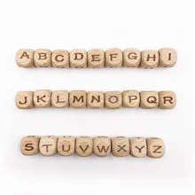ブナ天然木製ビーズアルファベットため A-Z 手紙平方ウッドスペーサービーズベビーおしゃぶりおしゃぶりクリップ DIY(China)
