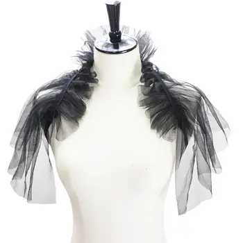 

Gothic Style Net Mesh Cape Fake Collar Detachable Neck Ruff with Ribbon Tie
