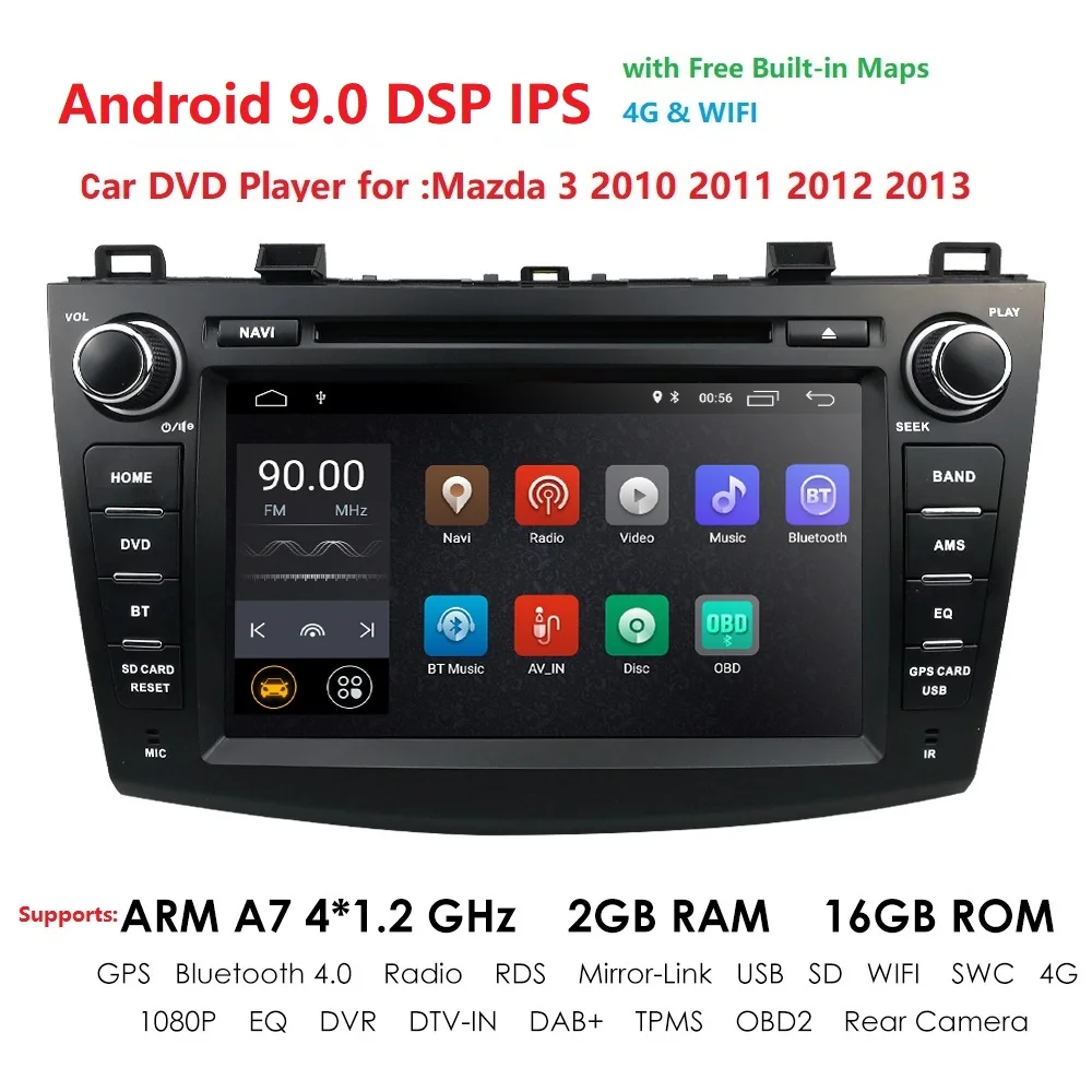 " Android9.0 автомобильный dvd-плеер для Mazda 3 Мазда 2010-2013 с BT 4G Wifi радио gps 2GRAM SWC RDS DVR DAB DTV зеркало-ссылка