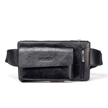 

Hot Selling Unisex waist bag packs belt men 2019 Casual Zipper PU Leather fanny Waist Pack Bag for men