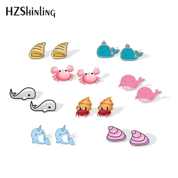 

2019 New Colorful Seashell Shrinky Dinks Earring Small Cartoon Whale Earring Whale Plastic Earring Epoxy Stud Earing