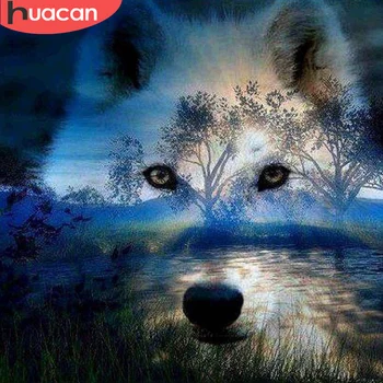 

HUACAN Diamond Painting Full Square/Round Wolf Diamond Embroidery Mosaic Sale Animal Home Decoration Wall Art