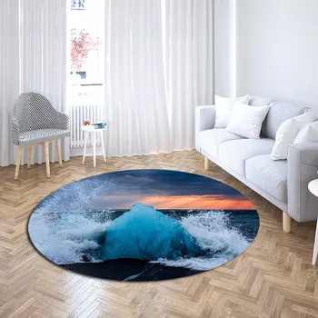 

Nature Landscape Round Carpet 3D Print Glacier Carpets Outdoor Carpet Kitchen Doorway Mat Snow Mountain Floor Rug Home Decor