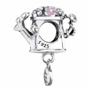

New 925 Sterling Silver Charm Blooming Watering Can With Ladybird Butterfly Pendant Bead Fit Pandora Bracelet Bangle Diy Jewelry