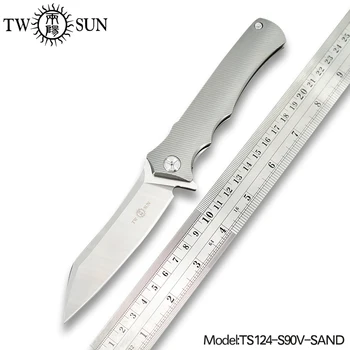 

TWOSUN S90V blade folding Pocket Knife tactical knives camping knife hunting outdoor tool Titanium Ball Bearing Fast Open TS124