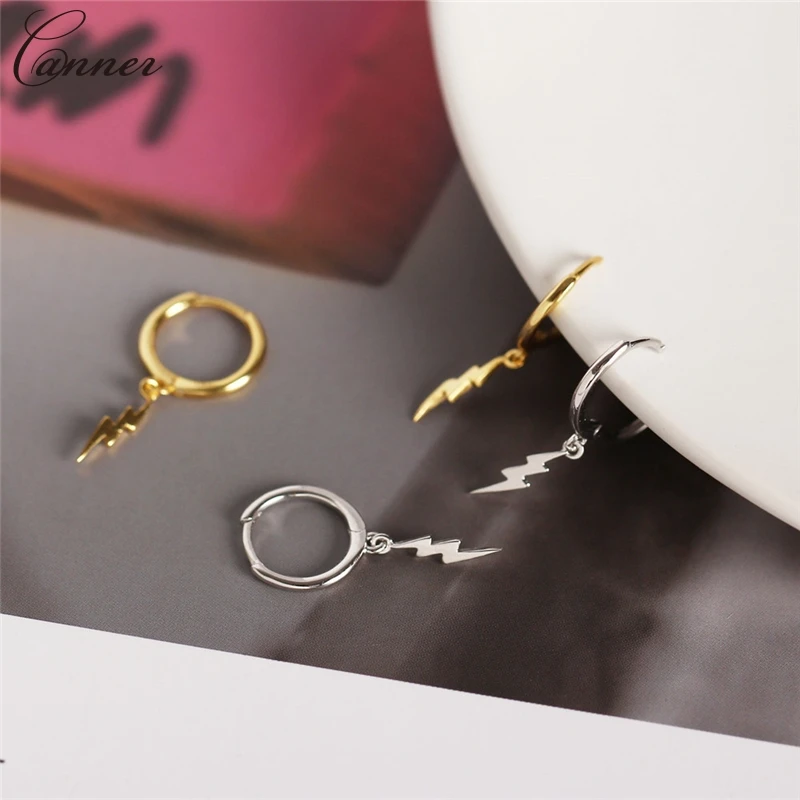 

CANNER Punk Gold Small Hoop Earrings for Women Girls 925 Sterling Silver Circle Earrings 2019 Lightning Earring Jewelry Gift Q40