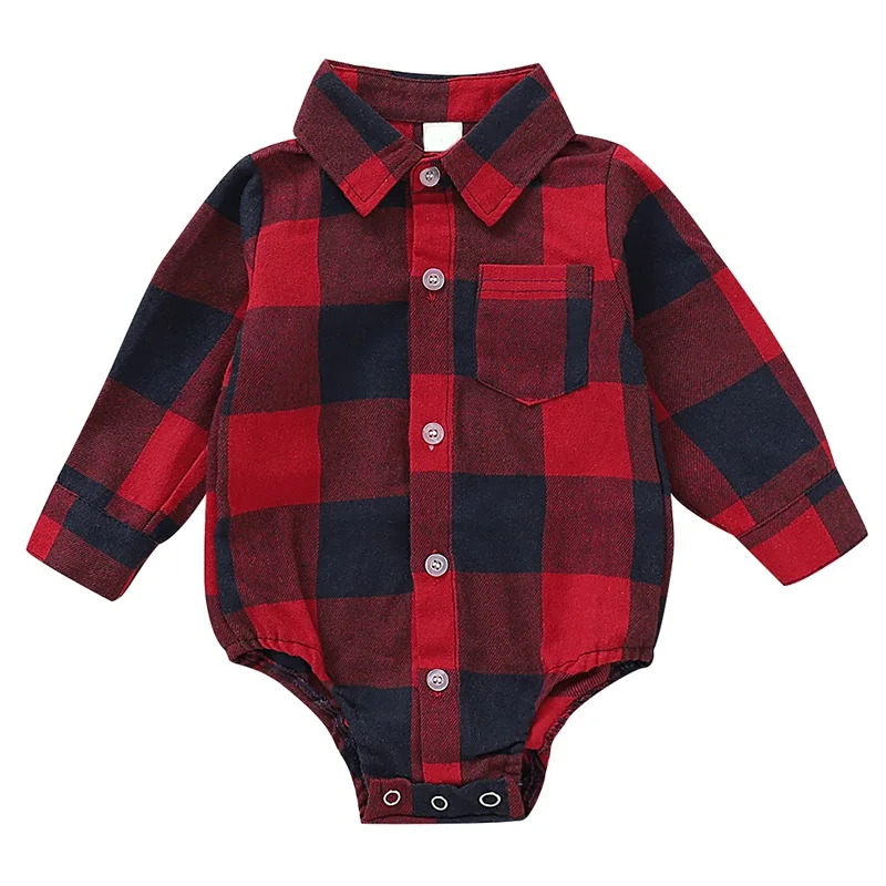 Autumn Infant Baby Girls Boys Bodysuit Long Sleeve Plaid Prints Kids Bodysuit Jumpsuit Outfits