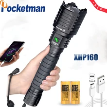 

Ultra Bright XHP160 LED Flashlight USB Rechargeable Torch 16-Core Powerful durable Lantern Waterproof in Outdoor Camping Hiking