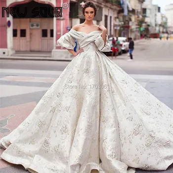 

Generous Embroidery Evening Dresses 2019 Dubai Princess Off the Shoulder Prom Dress Formal Turkish Long Train Arabic Party Gowns