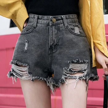 

Women's Denim Shorts Women High Waist Ripped Shorts Jeans Women Loose Hole Jean