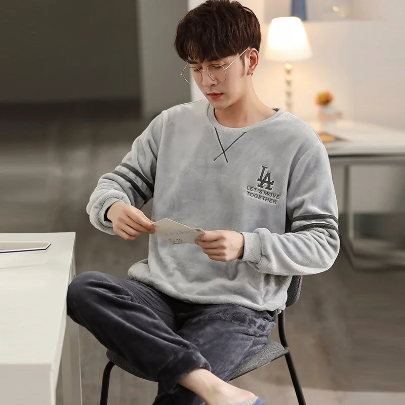 

Pajamas Men's Autumn Cotton Long-sleeved Men's Large Size Loose Middle-aged Summer Cotton Home Service Suit Ensemble Homme 2020