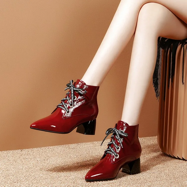 

Tanariya New Arrival Shoes woman Boots women Autumn/winter 2019 boots with thick heels and lace-up cowhide