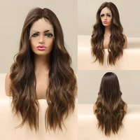 EASIHAIR Long Brown Lace Front Synthetic Natural Hair Wigs Blonde Highlight Lace Frontal Wig for Women Cosplay Wigs High Density 1