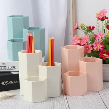 

3 colors Home Office Hexagonal Pen Pencil Holder Pen Storage Cosmetic Makeup Storage Box Desk Drawer Organizer