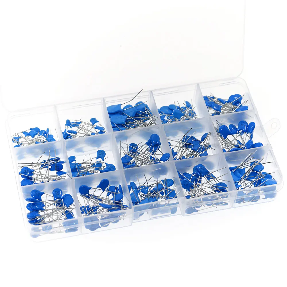 300Pcs 15Value 1KV 2KV 3KV Blue High Voltage Ceramic Capacitors Assortment Assorted Kit Box