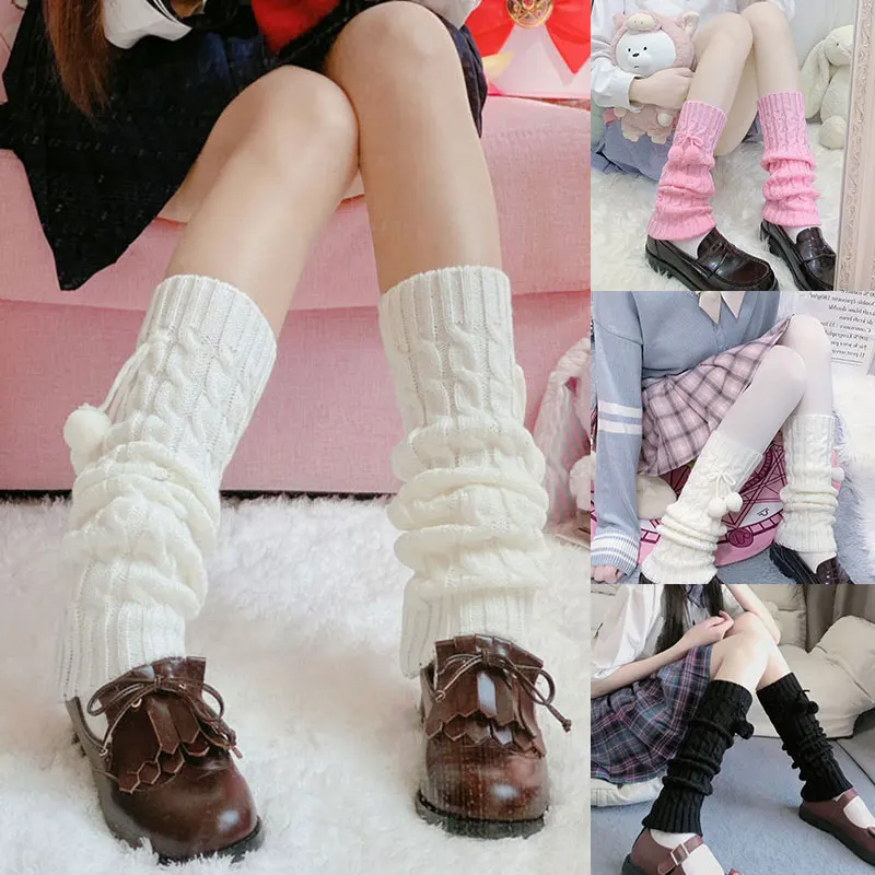 Vaeiner Leg Warmers Womens Girls Hollow Out Imitation Lace Knitted Boot Cuffs Cover Wavy Trim Solid Color Knee High Long Leg Warmers Elastic Socks 