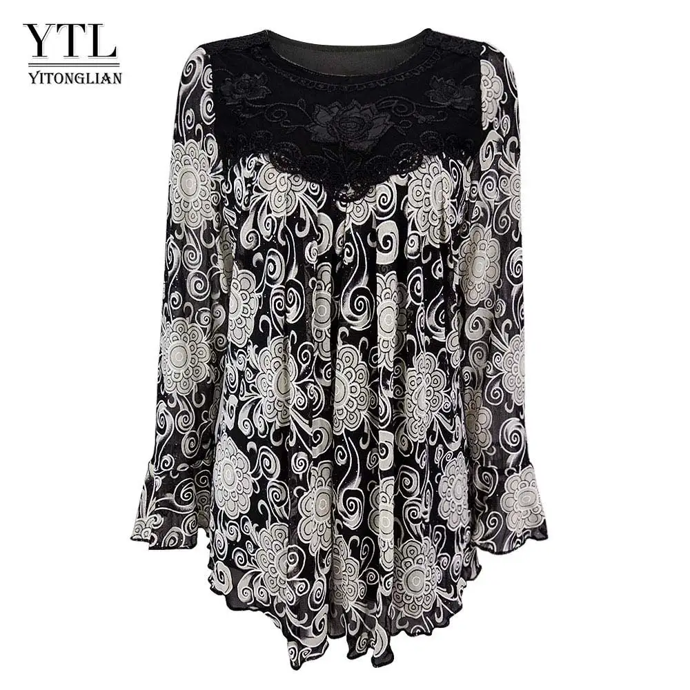 Günstig YTL Frauen Plus Größe Elegante Reife Floral Lose Tunika Top Hemd Hülse Oversize Bluse Urlaub Sommer Hemd 6XL 7XL 8XL h036