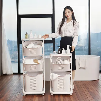 

Large Plastic Laundry Basket Home Dirty Clothes Bathroom Movable Laundry Basket with wheel Clothing storage