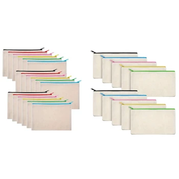 

28pcs Canvas Makeup Bag Cosmetic Bag Toiletry Pouch Pen Coin Bag with Zipper - 10pcs color & 18pcs Beige