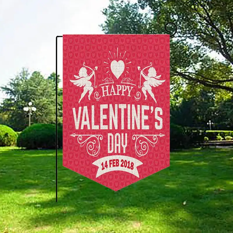 

1 Piece Decorative Heart Trio Love Red Pink Valentine Day Garden Flag Fiery Heart Pattern Garden Flag