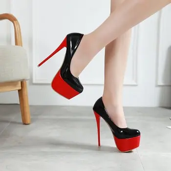 

New Women Pumps Shoes PU Leather Shallow Slip-On Round Toe High Heels 16CM Wedding Party Derss Shoes Sexy Stilettos Ladies Shoes