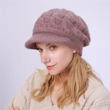 Новая Европейская и американская одноцветная бархатная теплая шапка из кроличьей шерсти осенняя и зимняя женская вязаная шапка
