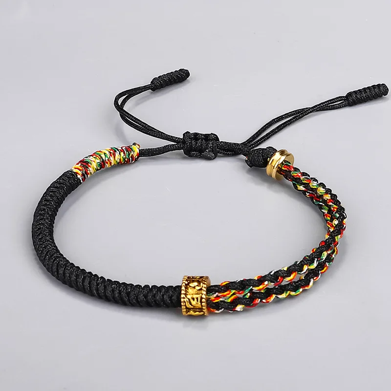 Tibetaans Boeddhisme Zes Woorden Mantra Armband Handgemaakte Touw Knoop Amulet Kralen Vintage Metalen Amulet Kralen Armband Voor Mannen Vrouwen