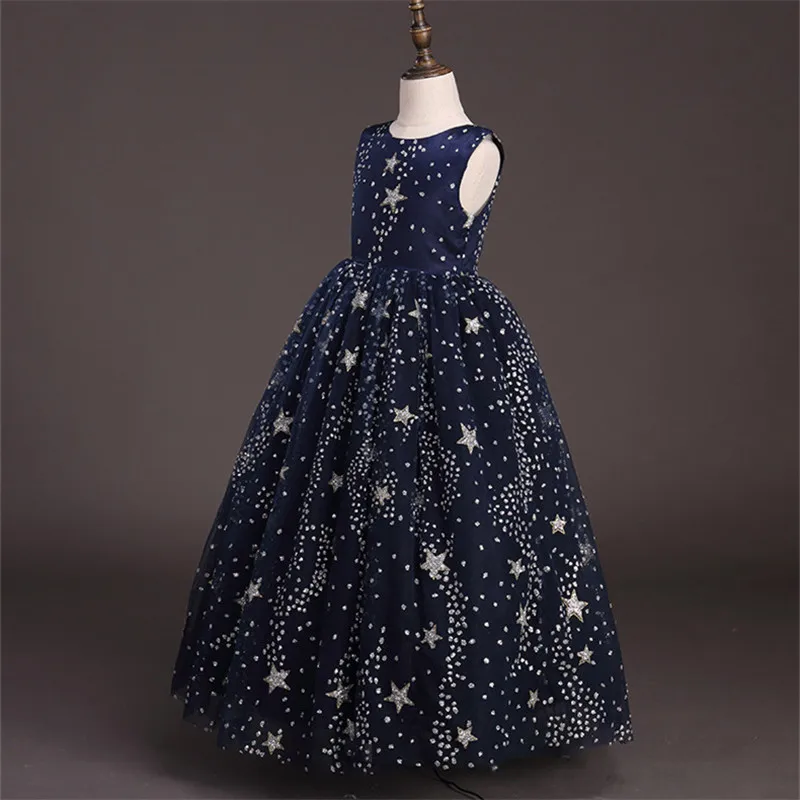 Нарядное вечернее платье со звездами для девочек детское длинное бальное платье принцессы Элегантная нарядная одежда