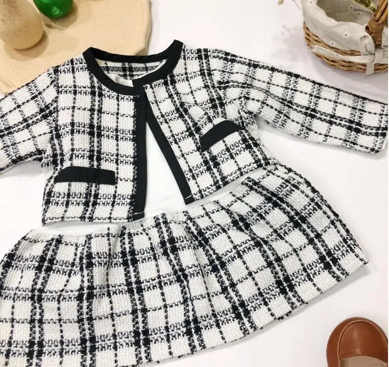 Baby Girls Fall Elegant Plaids Sets, Coat+ Long Sleeve Dress 6 sets/lot, Wholesale, Free Shipping